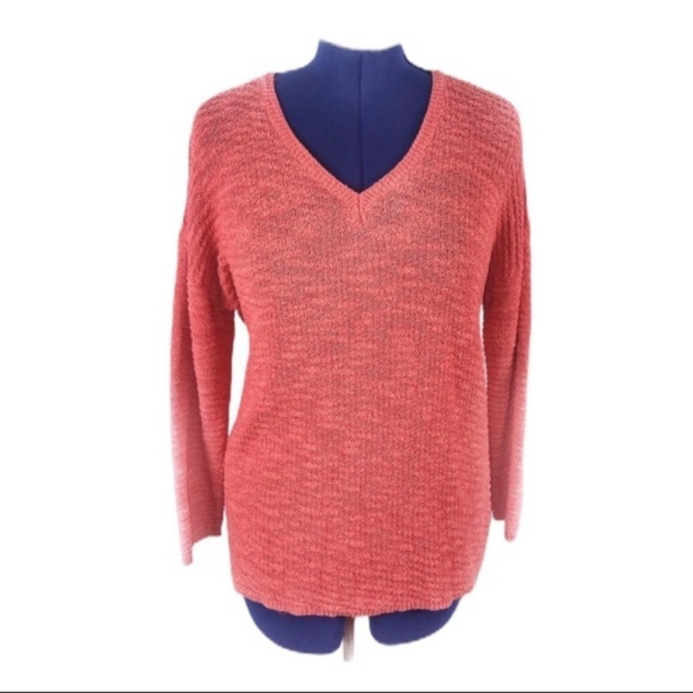 Calvin‎ Klein Jeans XXL coral pink v neck long sleeve  textured knit sweater